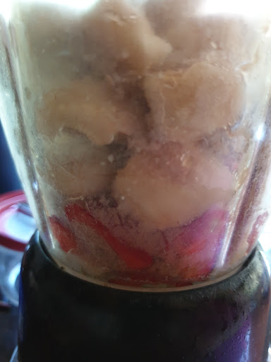 A picture containing food, glass, blender, beverage Description automatically generated